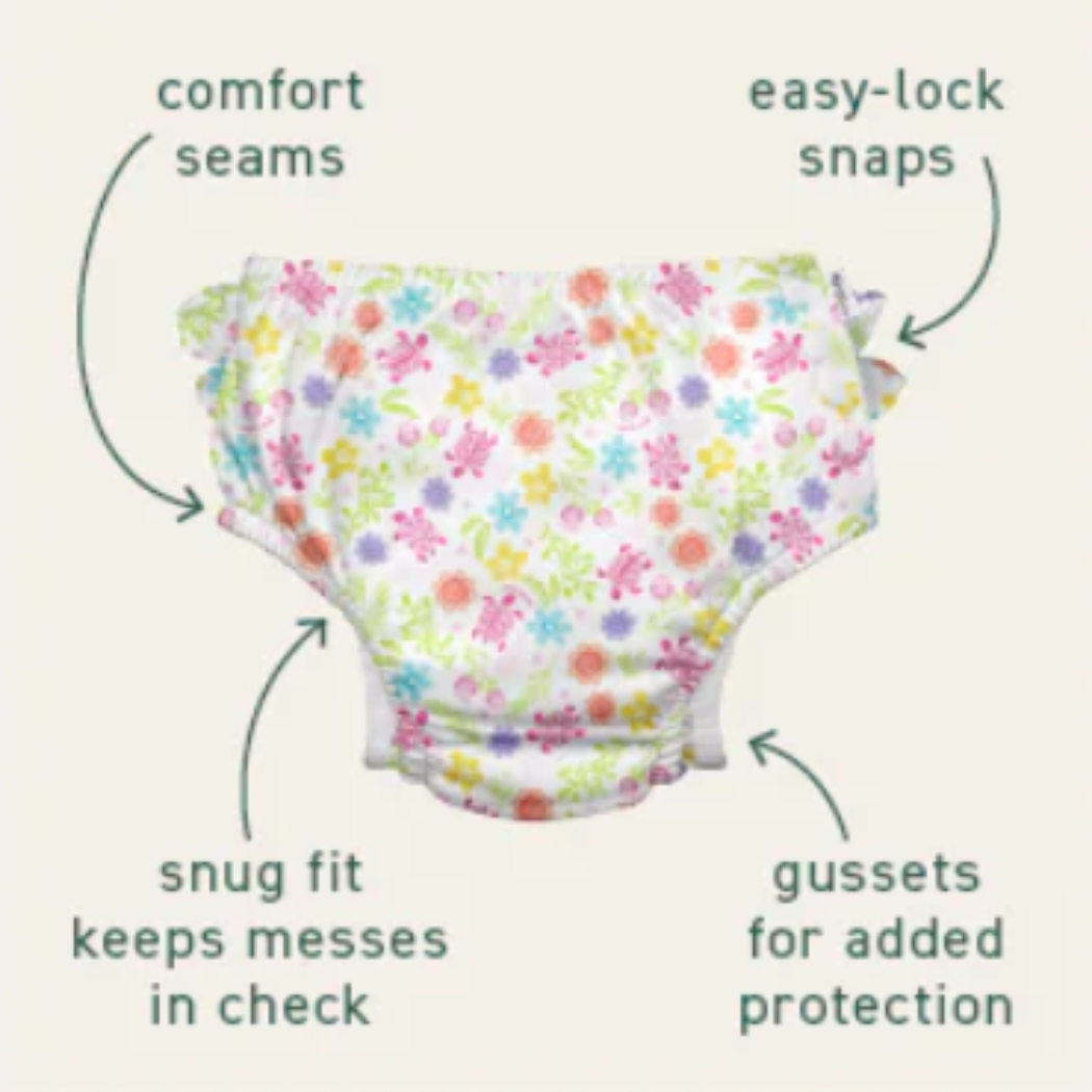 ☀️ Splash Without Worries: Eco Snap Ruffled Swim Diaper with Gussets (Recycled, UPF 50+, Easy Snaps)