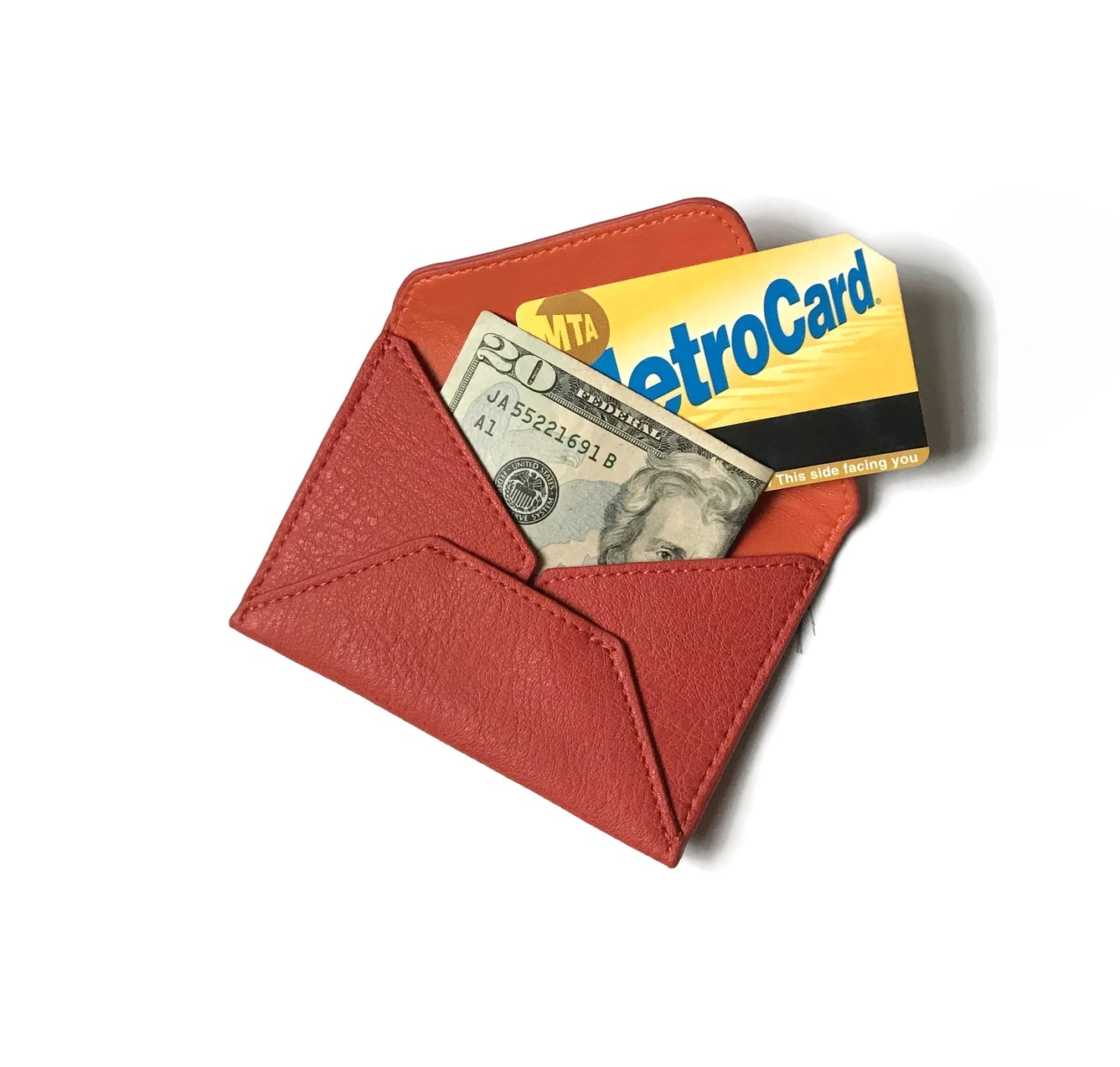 Chic & eco-friendly card case! Smith holds business cards, credit cards, MetroCards. Vegan leather, 5 colors, orange lining, embossed logo. Perfect gift! Shop now!