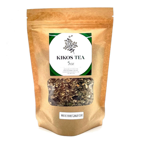 Transport your taste buds to the tropics! Organic White Lychee Ginger Lime Tea - loose leaf, refreshing, unique flavor, healthy, caffeinated. Hot or iced bliss. Shop now!