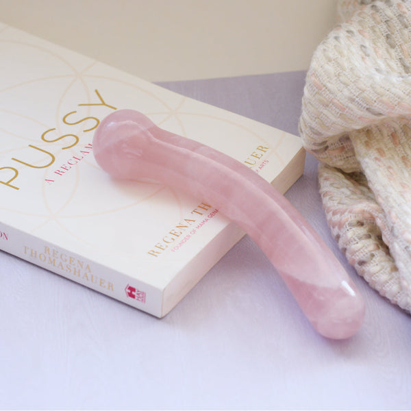 Rose Quartz Bulbous Crescent Yoni Wand - Embrace Loving Vibrations