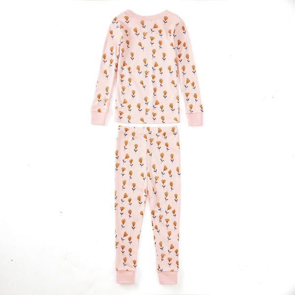 Wild at Heart bamboo blend kids pajama set — long-sleeve floral top and matching pants, front view