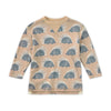 Chill Quill kids' long sleeve bamboo blend crewneck shirt with woodland squirrel all-over print in earthy tones, front view