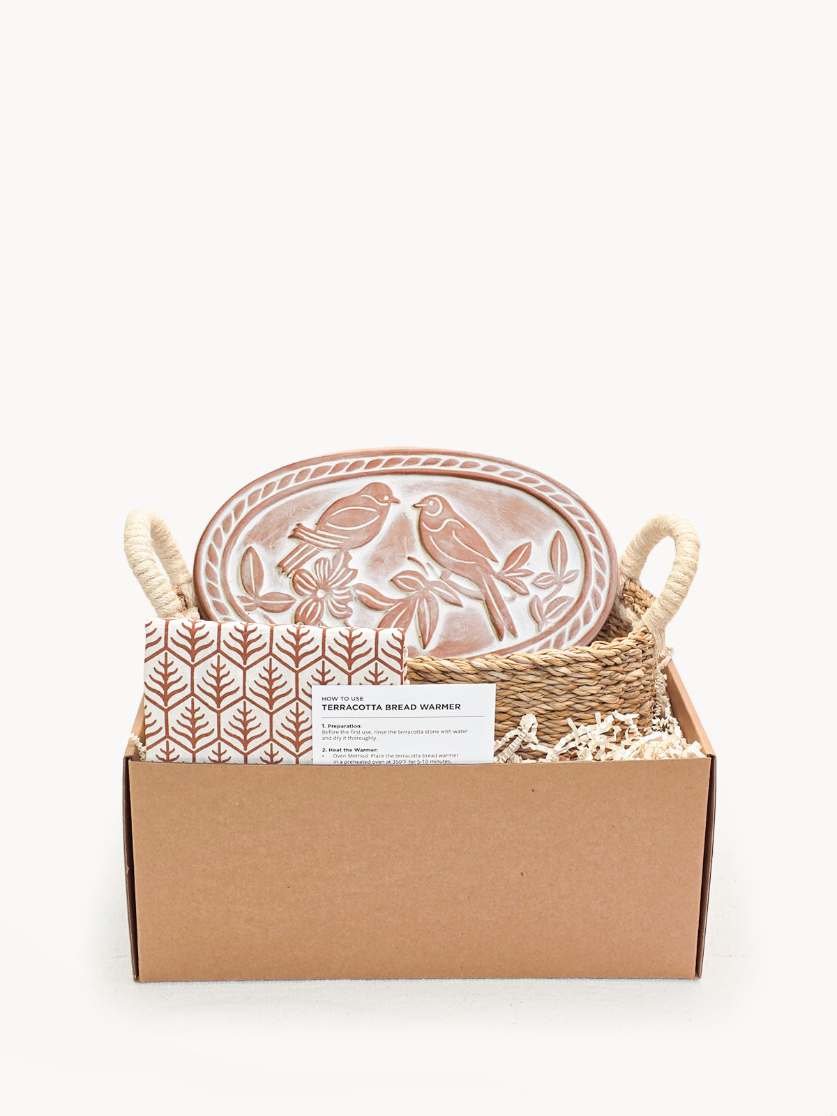 Bread Warmer & Basket Gift Set with Tea Towel - Lovebird Oval