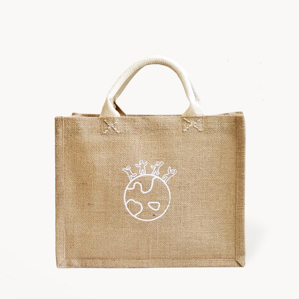 Jute bag with a logo on a white background
