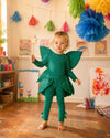 Tinker Bell costume for kids with green cotton top, leggings, and fairy wings
