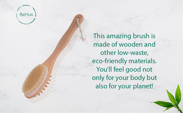 Side view of BeNat long-handle wooden body brush showing full length
