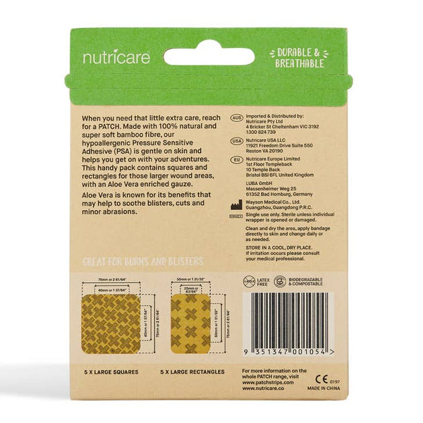 Aloe Vera Adhesive Large Bandages - Latex Free, Biodegradable, compostable, Sustainable, Vegan