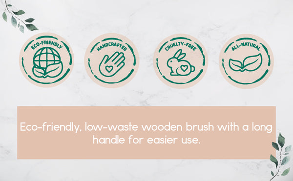 Set of eco-friendly product icons with a text box about an eco-friendly, low-waste wooden brush.