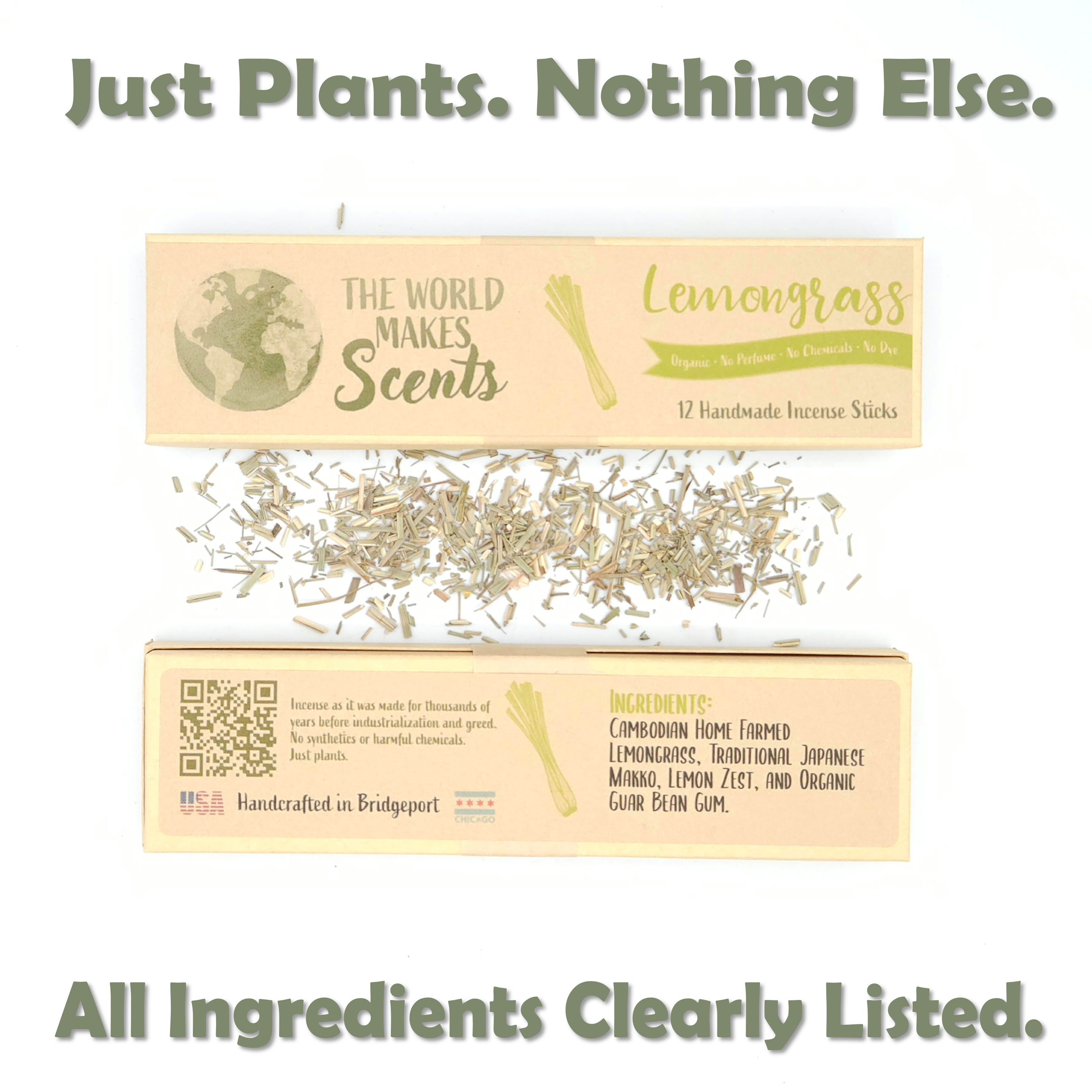 Box of Lemongrass incense sticks with 'The World Makes Scents' branding on a white background.