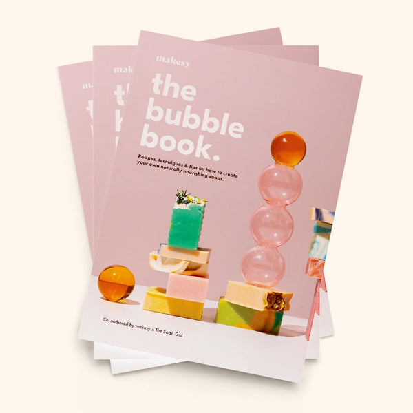 The Bubble Book soap making guide by makesy and The Soap Gal, front cover