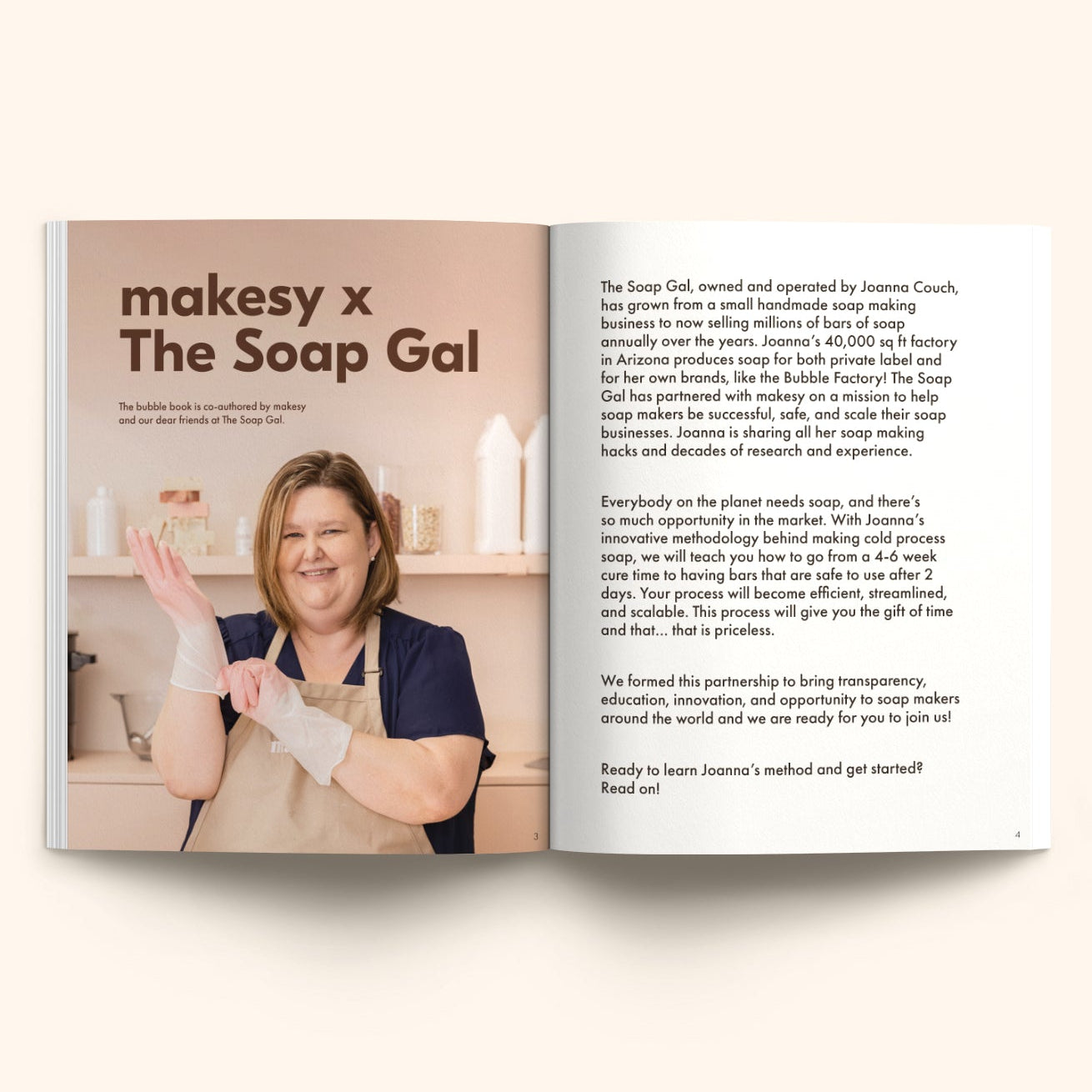 Inside pages of The Bubble Book showing soap making formulas and tips
