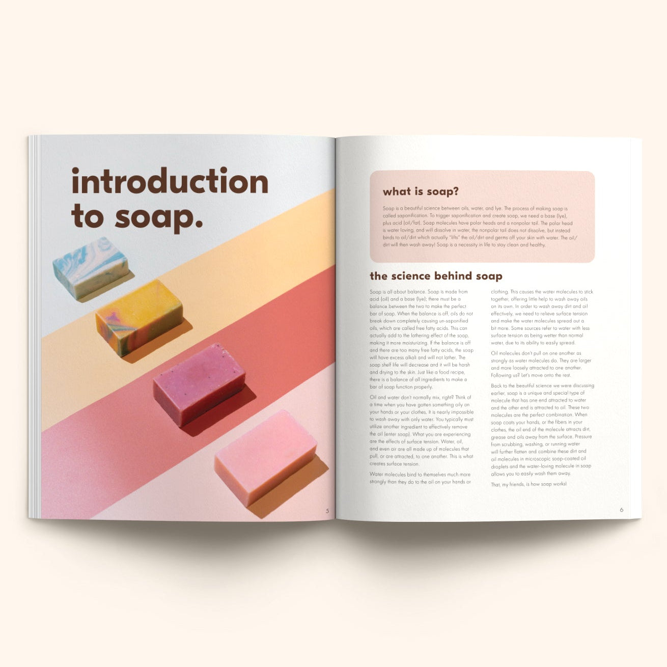 The Bubble Book open to a soap recipe page with step-by-step instructions