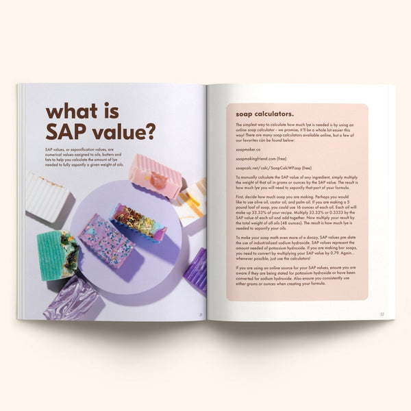 Detail view of The Bubble Book featuring safety information and soap making guidance
