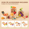 Wooden play food pieces from the Tiny Land play kitchen accessories set