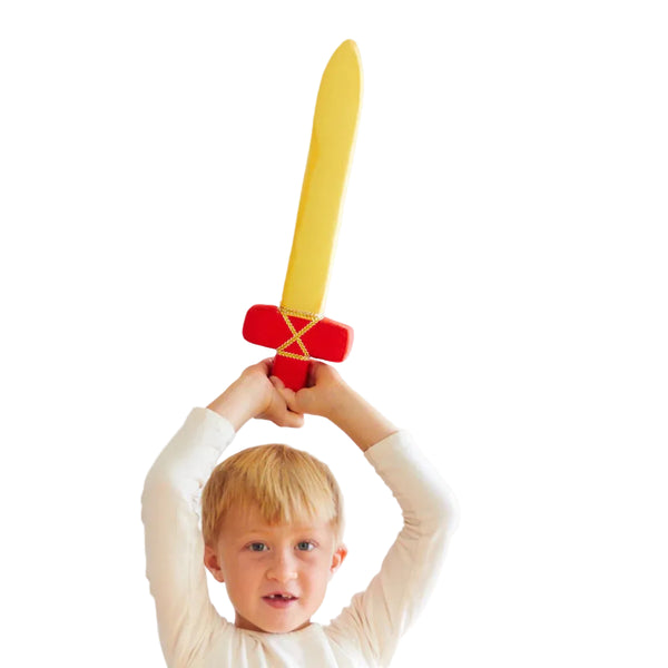 Sarah's Silks Red Soft Sword styled with crown and cape for kids' imaginative play