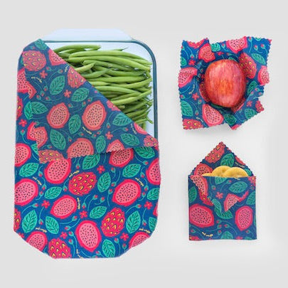 Meli Wraps Dragonfruit print beeswax food wrap laid flat