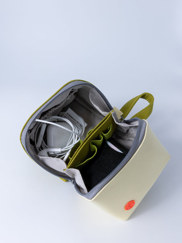 "Pistachio" Eco-Friendly Organizer Bag – Recycled Wide-Mouth Tech & Beauty Case