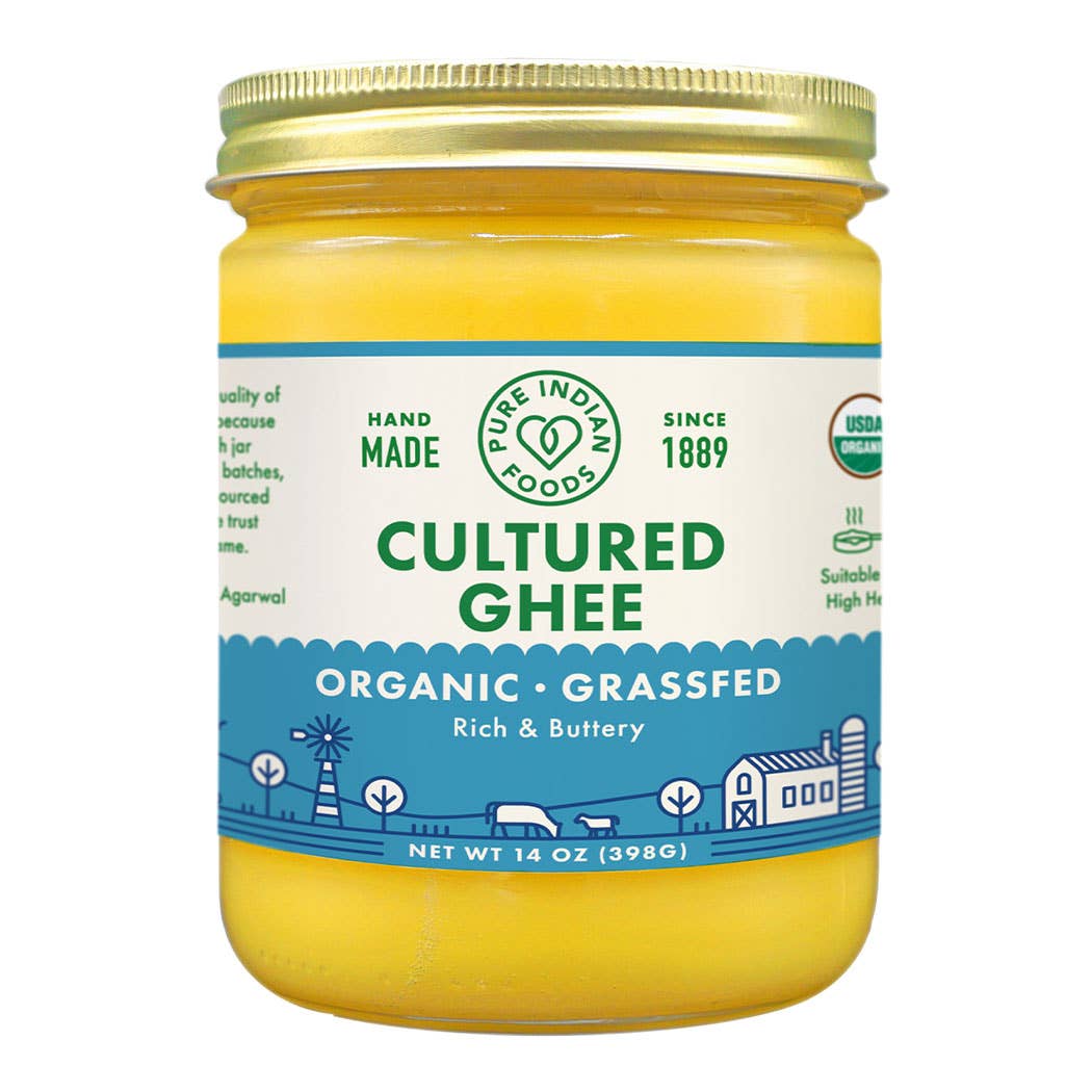 Jar of Ethical Trade Co certified organic grass-fed cultured ghee on a natural background