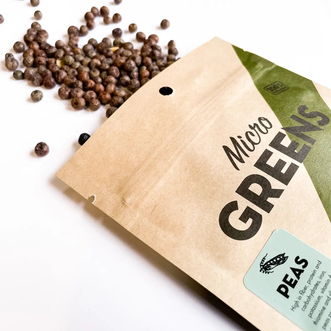Pea seeds for growing microgreens and sprouting from Seattle Seed Company, Washington
