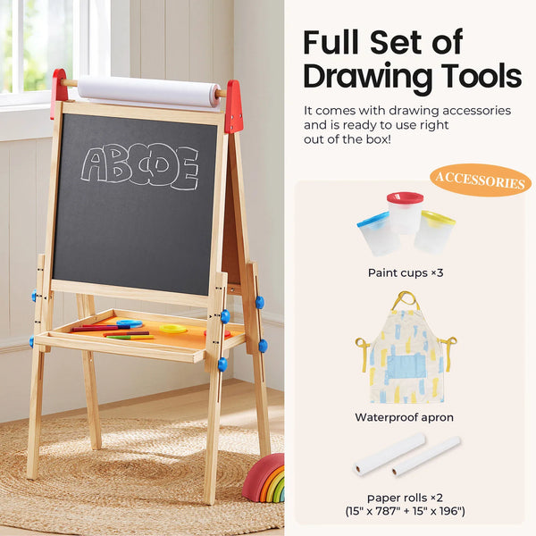 Tiny Land 3-in-1 Kids Art Easel – Chalkboard, Whiteboard & Paper Roll