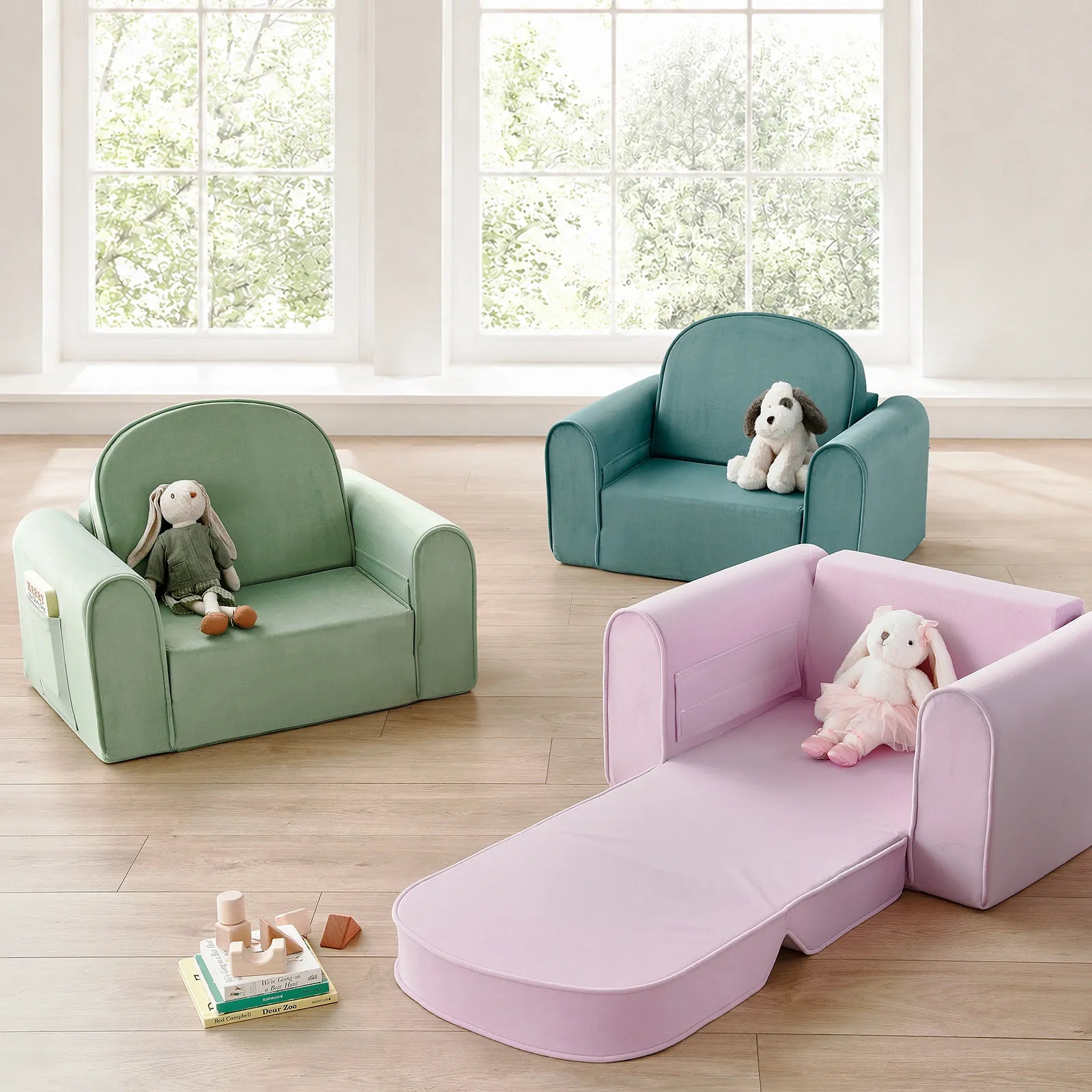 Tiny Land® GentleSnug Kids Sofa Chair - Fold-Out Toddler Lounger
