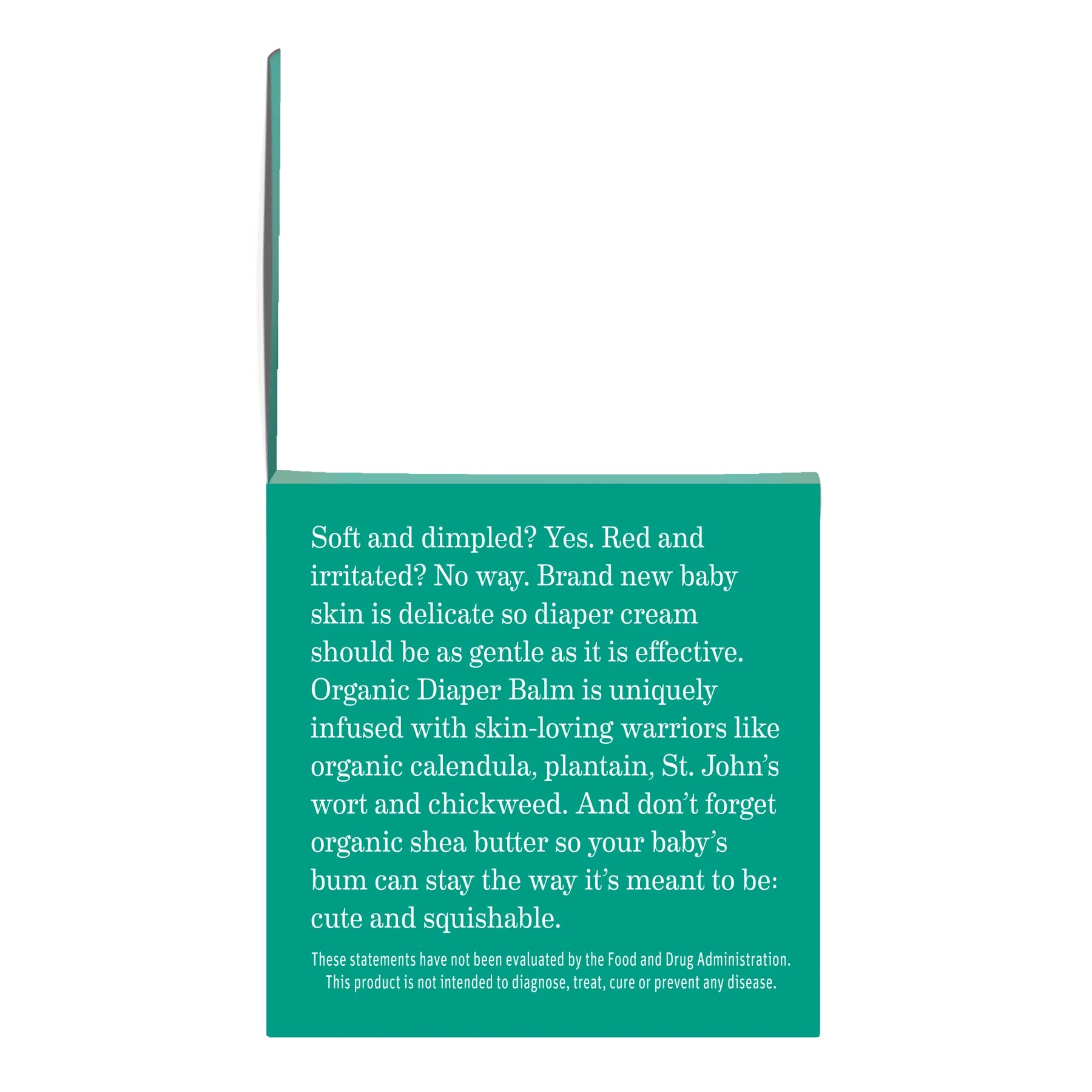 Teal box with white text on a white background