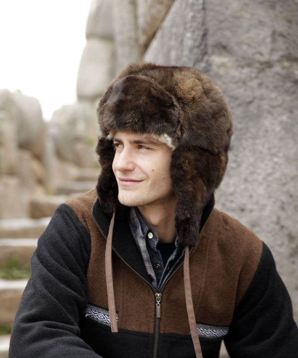 Baby alpaca RCMP Chullo fur hat with earflaps — luxury handmade winter hat from Peru