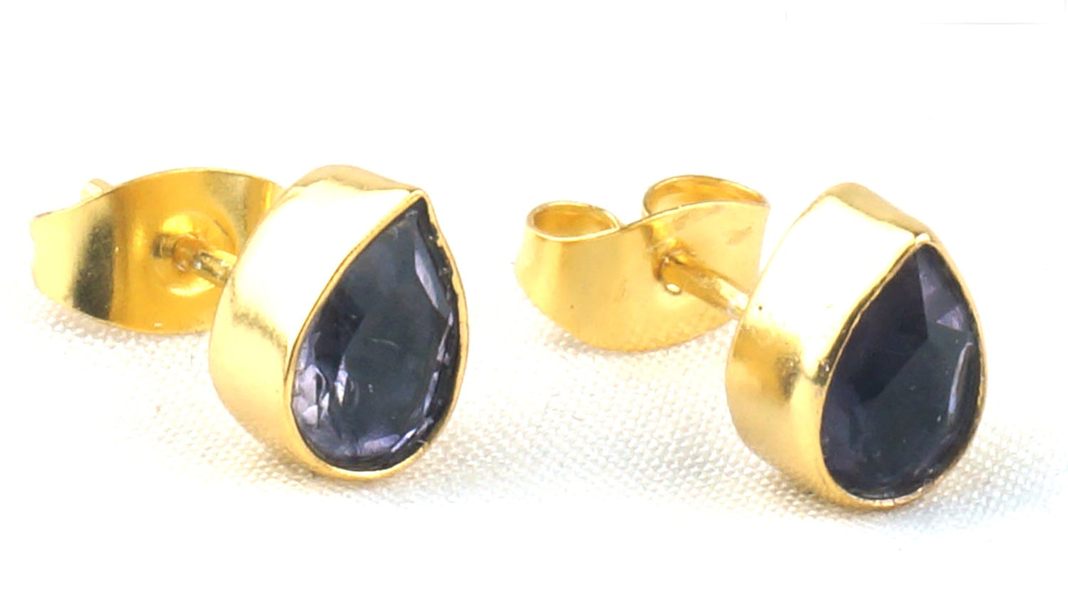 Faceted Teardrop Stud Earrings | Recycled Metal, Zircon Stone, Nickel-Free