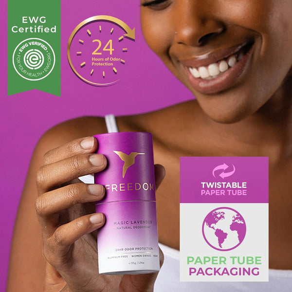 Freedom Natural Deodorant applied to underarm — 24-hour clinically proven odor protection