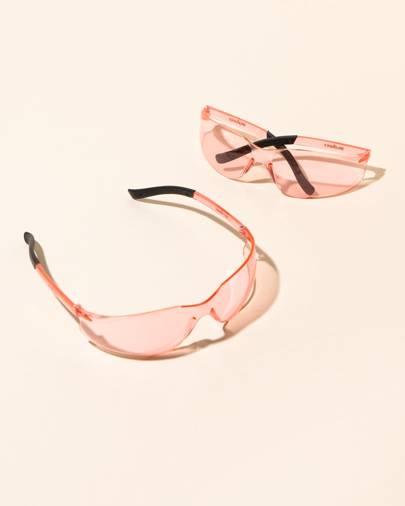 makesy® branded pink safety glasses for makers and craft projects, side profile view