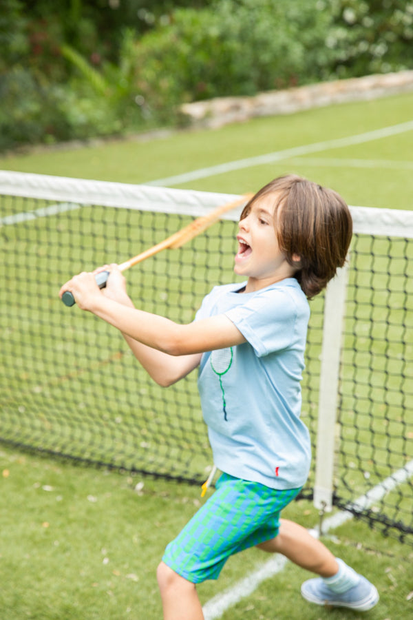 Recycled Cotton Blue Checkered Kid Short