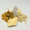 A close-up photo of the lip balm tube, showing its creamy texture and natural ingredients.
