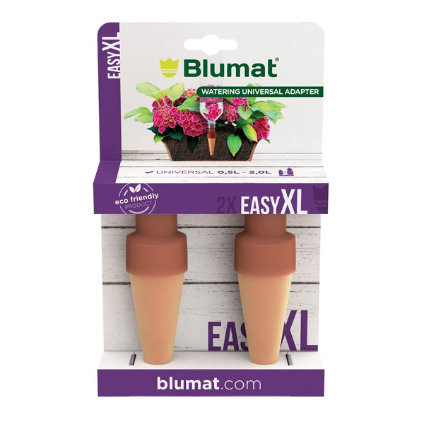 Blumat standard and XL bottle adapter plant watering stakes side by side comparison