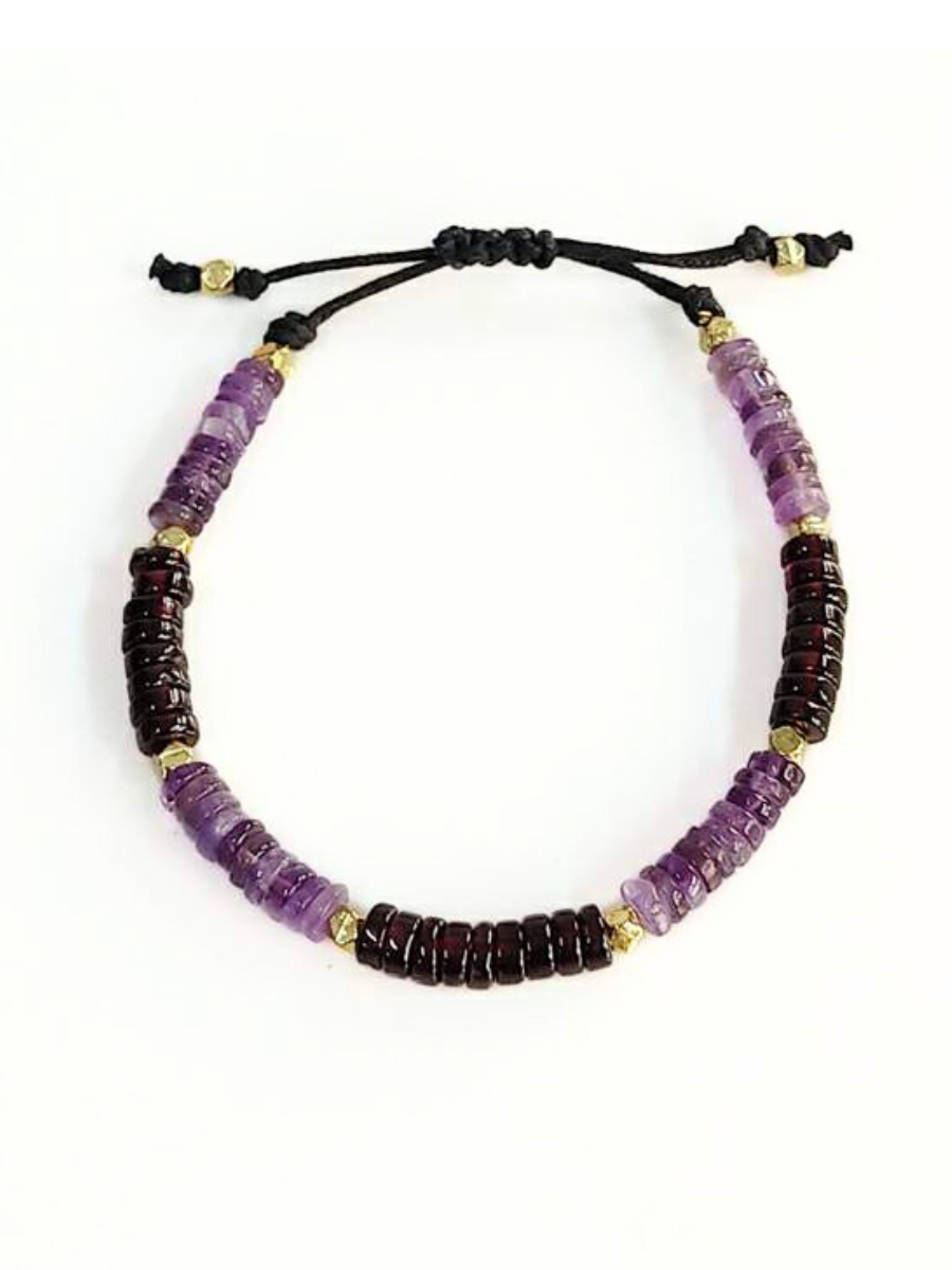 Close-up of Fair Anita Elemental Stone Bracelet showing natural stone detail and adjustable gold-plated band
