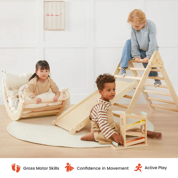 Tiny Land® 7-in-1 Montessori Climbing Set with Play Pad | Pikler Triangle 6mo–5Y