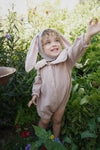 Gray Bunny Bonnet shown from the side highlighting the lop-ear design