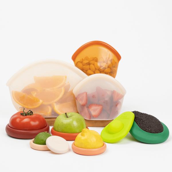 Food Huggers Eco Essentials Bundle — 10-piece reusable silicone food savers and bags set
