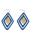 Concentric rhombus drop earrings in gold-plated recycled brass with hand-painted finish by Fair Anita