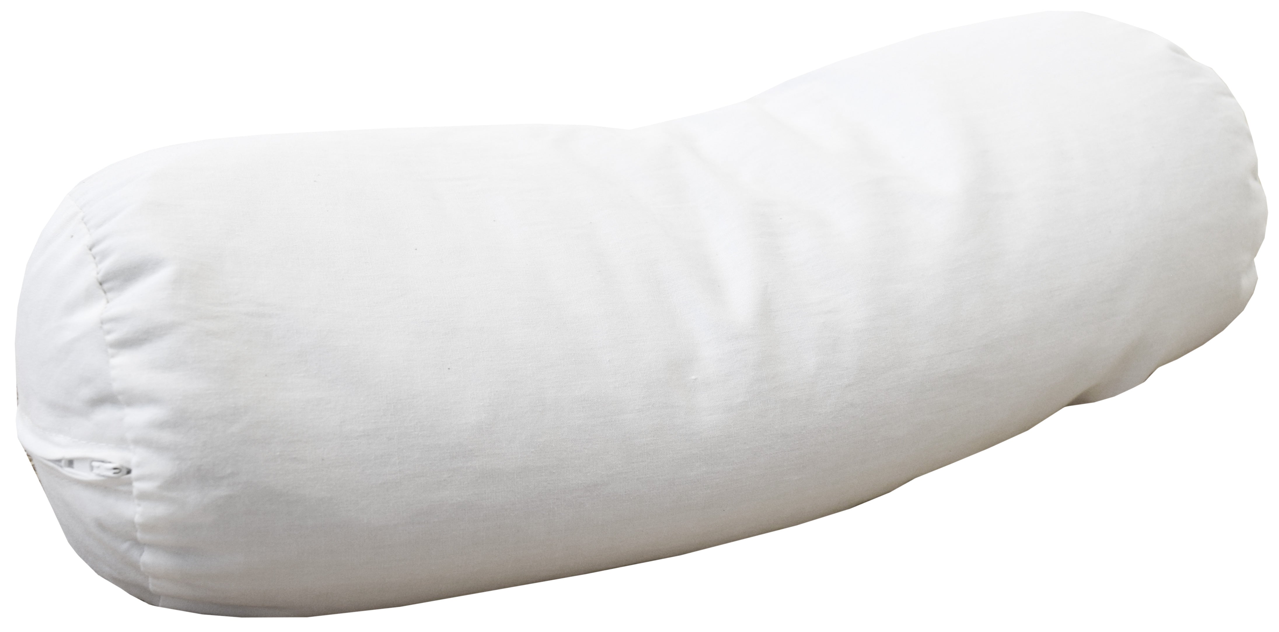 White cylindrical body pillow on a white background