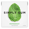 Simply Gum packaging with a green leaf on a white background, Get a fresh, clean feeling with our Peppermint Natural Chewing Gum. Made with organic cane sugar and natural chicle, this plastic-free and eco-friendly gum is a delicious on-the-go essential.