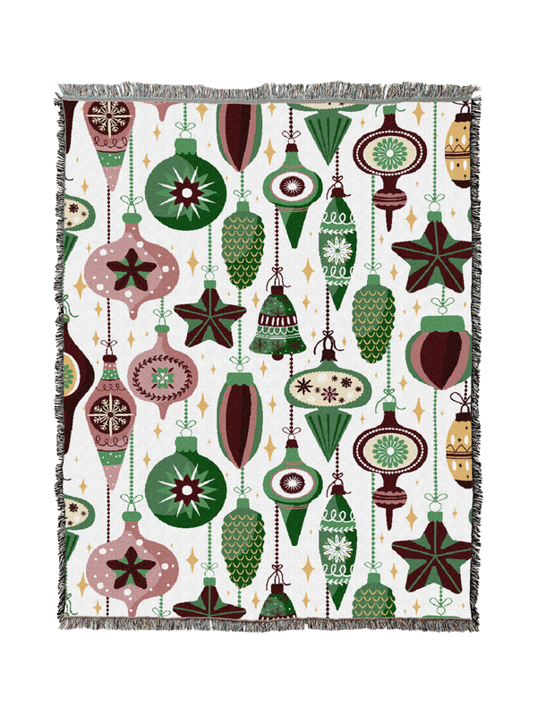 Mod Ornaments Blanket XL cotton tapestry throw shown in full pattern view