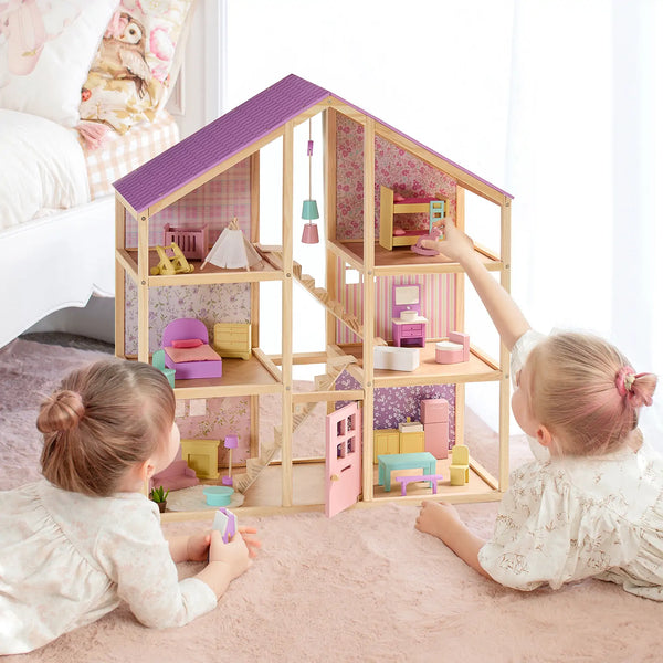 Poseable wooden dolls from the Tiny Land Sweetwood Unicorn Dollhouse set