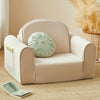 Tiny Land GentleSnug 2-in-1 foldable kids sofa chair in beige white, shown in upright seating position