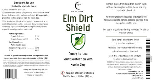 Elm Dirt Shield packaging with text and logo on a white background