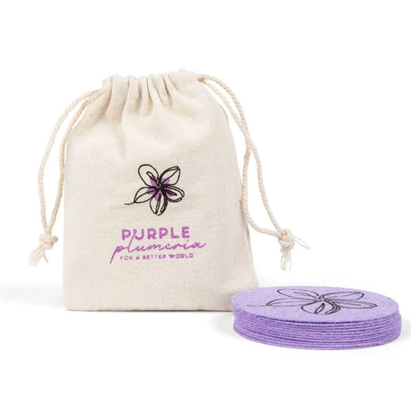 20 compressed compostable cellulose facial cleansing sponges in a reusable canvas bag
