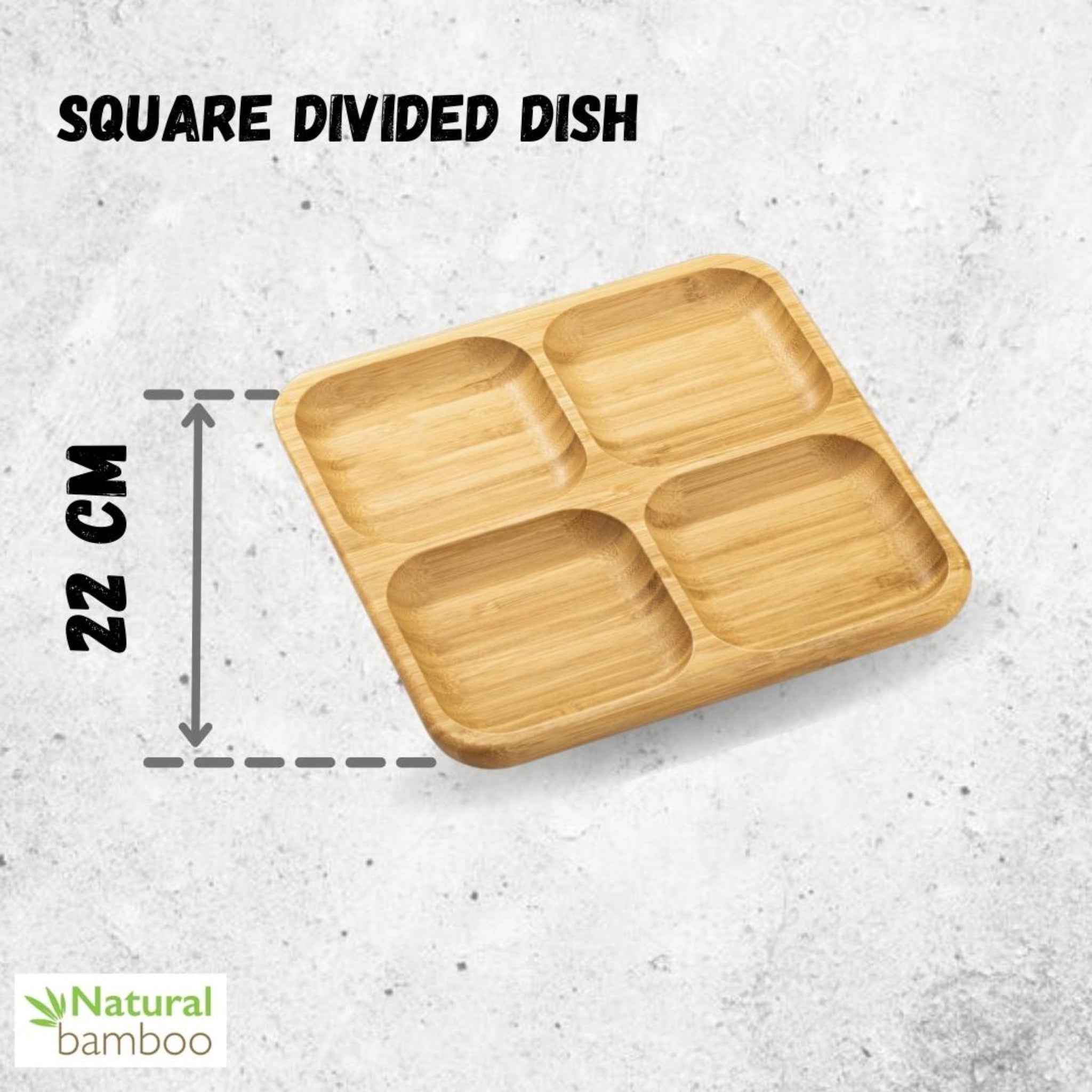 Natural Bamboo Square Divided Dish 8.5
