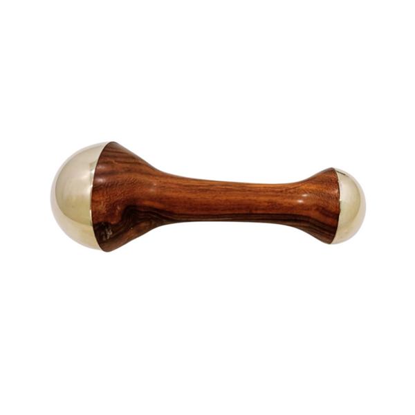 Wooden dumbbell with white ends on a white background