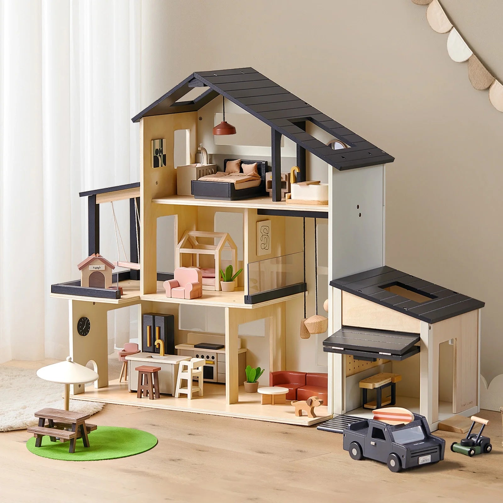 Tiny Land Wooden Dollhouse & Garage Set, Sweetwood Edge