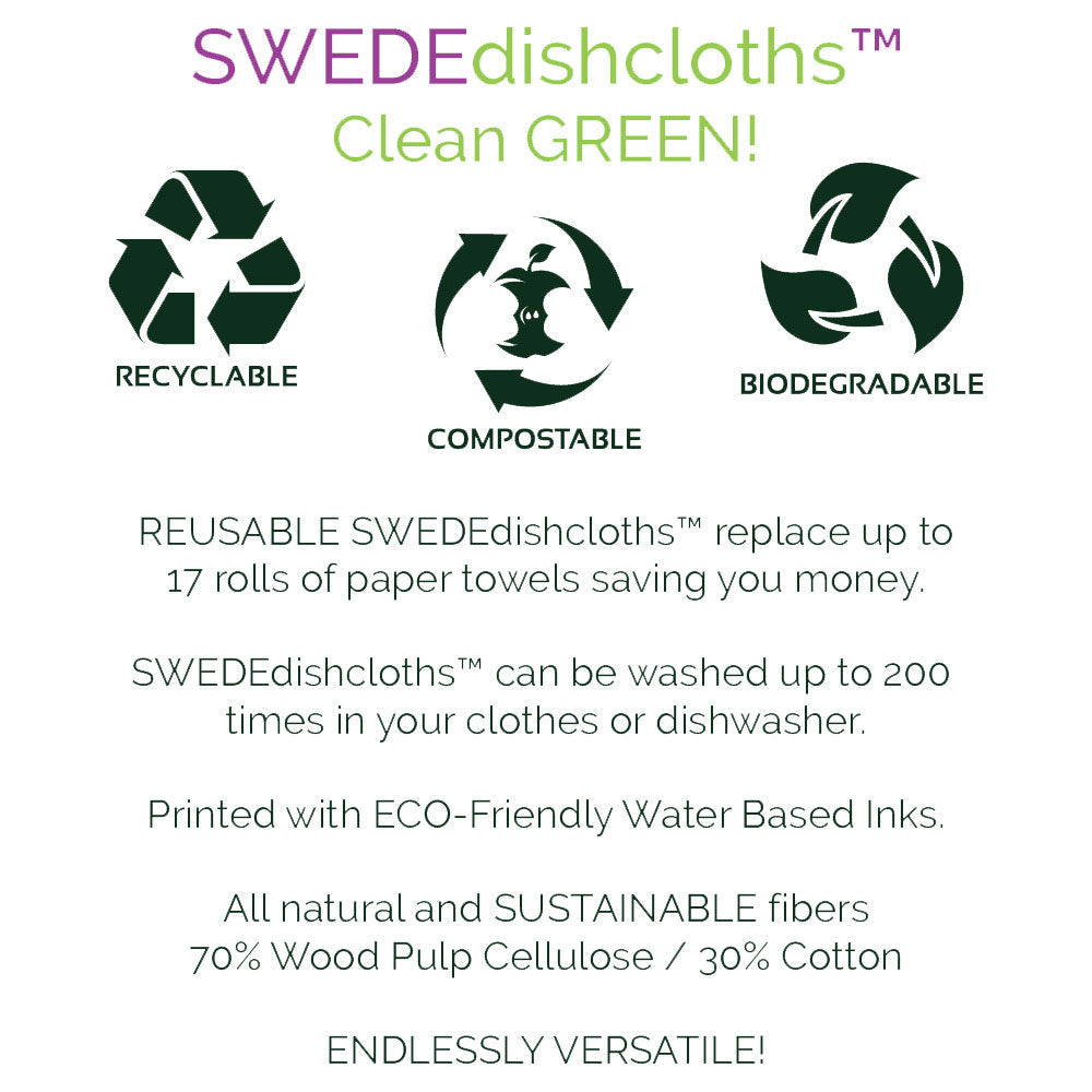 Eco-friendly Swedish dishcloth set of 3 patriotic dog designs laid out flat