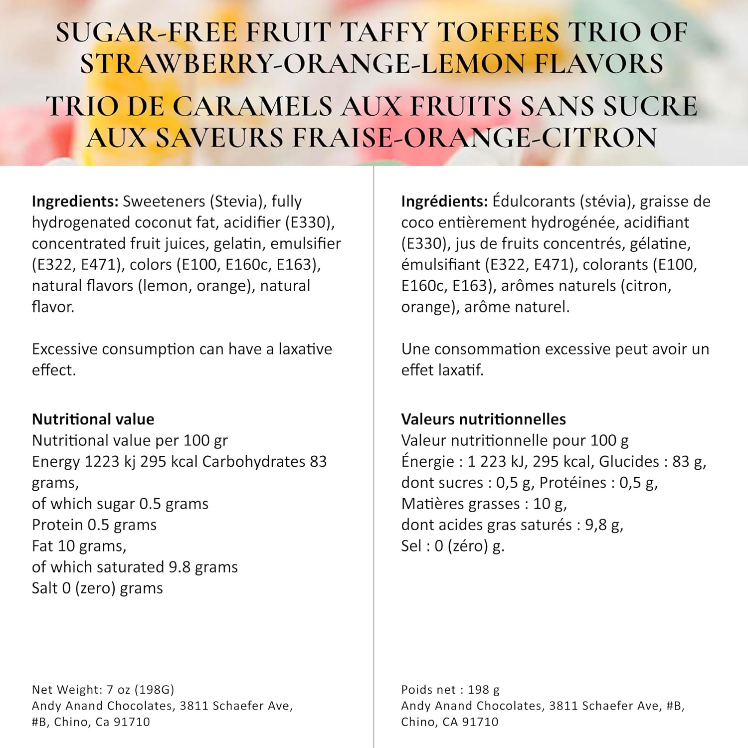 Sugar-Free European Fruit Taffy Toffees – Strawberry, Orange & Lemon | 35 pc, 7 oz